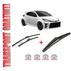 Set 3 stergatoare TOYOTA YARIS (_P21_, _PA1_, _PH1_) din 2020, pentru parbriz si luneta fata si spate auto, Bosch Twin, din cauciuc siliconat rezistent, 4 Stickere Auto TOYOTA