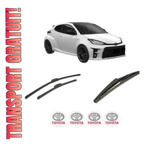 Set 3 stergatoare TOYOTA YARIS (_P21_, _PA1_, _PH1_) din 2020, pentru parbriz si luneta fata si spate auto, Bosch Twin-Aerotwin Retrofit, din cauciuc siliconat rezistent, 4 Stickere Auto TOYOTA