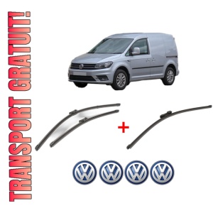 Set 3 stergatoare Volkswagen CADDY ALLTRACK IV Box Body/MPV (SAA) din 2015 - 2020, pentru parbriz si luneta fata si spate auto, Valeo Silencio Xtrm, din cauciuc siliconat rezistent, 4 Stickere Auto VW