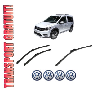 Set 3 stergatoare Volkswagen CADDY ALLTRACK IV MPV (SAB) din 2015-2020, pentru parbriz si luneta fata si spate auto, Bosch Aerotwin-Aerotwin, din cauciuc siliconat rezistent, 4 Stickere Auto Volkswagen