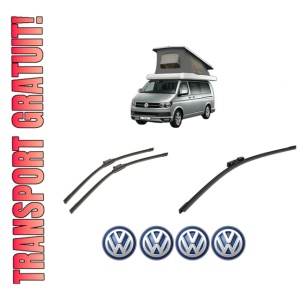 Set 3 stergatoare Volkswagen CALIFORNIA T6 Camper (SGC, SGG, SHC) din 2015-2024, pentru parbriz si luneta fata si spate auto, Bosch Aerotwin-Aerotwin, din cauciuc siliconat rezistent, 4 Stickere Auto Volkswagen