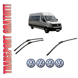 Set 3 stergatoare Volkswagen CRAFTER 30-35 Bus (2E_) din 2006-2016, pentru parbriz si luneta fata si spate auto, Bosch Aerotwin-Aerotwin, din cauciuc siliconat rezistent, 4 Stickere Auto Volkswagen