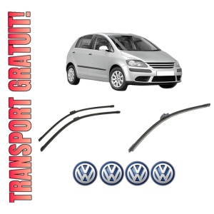 Set 3 stergatoare Volkswagen GOLF PLUS V (5M1, 521) din 2004-2013, pentru parbriz si luneta fata si spate auto, Bosch Aerotwin-Aerotwin, din cauciuc siliconat rezistent, 4 Stickere Auto Volkswagen