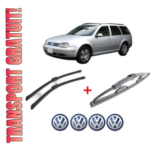 Set 3 stergatoare Volkswagen GOLF VAN IV Variant (1J5) din 1999 - 2006, pentru parbriz si luneta fata si spate auto, Bosch Twin, din cauciuc siliconat rezistent, 4 Stickere Auto VW