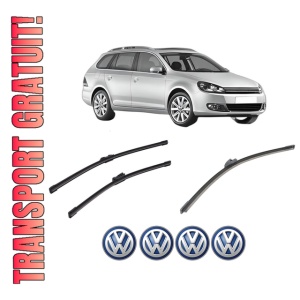 Set 3 stergatoare Volkswagen GOLF VI Variant (AJ5) din 2009-2013, pentru parbriz si luneta fata si spate auto, Bosch Aerotwin-Aerotwin, din cauciuc siliconat rezistent, 4 Stickere Auto Volkswagen