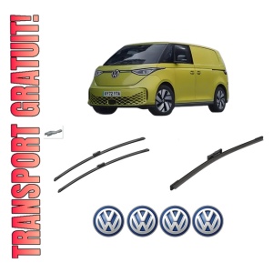 Set 3 stergatoare Volkswagen ID. Buzz Bus (EBB, EBJ) din 2022-2024, pentru parbriz si luneta fata si spate auto, Bosch Twin-Aerotwin, din cauciuc siliconat rezistent, 4 Stickere Auto Volkswagen