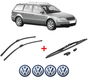 Set 3 stergatoare Volkswagen PASSAT B5.5 Variant (3B6) din 2000 - 2005, pentru parbriz si luneta fata si spate auto, Valeo Silencio, din cauciuc siliconat rezistent, 4 Stickere Auto VW v14776
