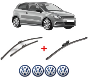 Set 3 stergatoare Volkswagen POLO V (6R1, 6C1) din 2009 - 2022, pentru parbriz si luneta fata si spate auto, Valeo Silencio Xtrm, din cauciuc siliconat rezistent, 4 Stickere Auto VW v14056
