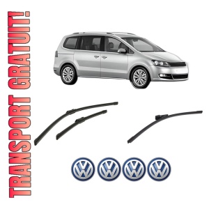 Set 3 stergatoare Volkswagen SHARAN (7N1, 7N2) din 2010-2022, pentru parbriz si luneta fata si spate auto, Bosch Aerotwin-Aerotwin, din cauciuc siliconat rezistent, 4 Stickere Auto Volkswagen