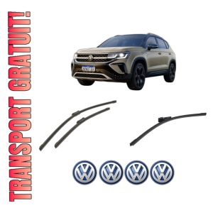 Set 3 stergatoare Volkswagen TAOS (CL1, CP1, CQ1) din 2020-2021, pentru parbriz si luneta fata si spate auto, Bosch Aerotwin-Aerotwin, din cauciuc siliconat rezistent, 4 Stickere Auto Volkswagen