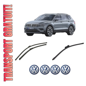 Set 3 stergatoare Volkswagen TIGUAN ALLSPACE (BW2, BJ2) din 2017-2021, pentru parbriz si luneta fata si spate auto, Bosch Aerotwin-Aerotwin, din cauciuc siliconat rezistent, 4 Stickere Auto Volkswagen