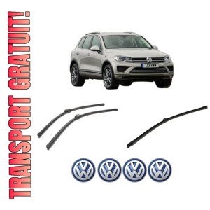 Set 3 stergatoare Volkswagen TOUAREG (7P5, 7P6) din 2010-2018, pentru parbriz si luneta fata si spate auto, Bosch Aerotwin-Aerotwin, din cauciuc siliconat rezistent, 4 Stickere Auto Volkswagen