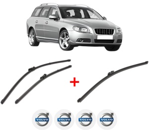 Set 3 stergatoare VOLVO V70 III (135) din 2007 - 2016, pentru parbriz si luneta fata si spate auto, Valeo Silencio Xtrm, din cauciuc siliconat rezistent, 4 Stickere Auto VOLVO v14176