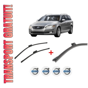 Set 3 stergatoare VOLVO V70 III Estate Van (135) din 2013 - 2015, pentru parbriz si luneta fata si spate auto, Bosch Aerotwin, din cauciuc siliconat rezistent, 4 Stickere Auto VOLVO