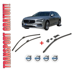 Set 3 stergatoare VOLVO V90 II Estate (235) din 2016 - 2022, pentru parbriz si luneta fata si spate auto, Valeo HydroConnect, din cauciuc siliconat rezistent, 4 Stickere Auto VOLVO