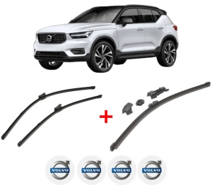 Set 3 stergatoare VOLVO XC40 (536) din 2017 - 2023, pentru parbriz si luneta fata si spate auto, Valeo HydroConnect, din cauciuc siliconat rezistent, 4 Stickere Auto VOLVO v12671