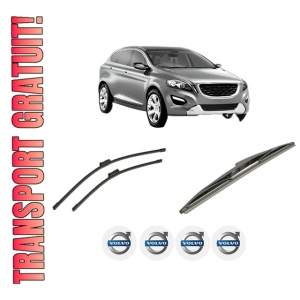 Set 3 stergatoare VOLVO XC60 I SUV (156) din 2008-2017, pentru parbriz si luneta fata si spate auto, Bosch Twin-Aerotwin, din cauciuc siliconat rezistent, 4 Stickere Auto VOLVO