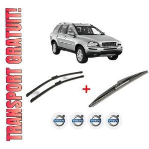 Set 3 stergatoare VOLVO XC90 I VAN (275) din 2013 - 2014, pentru parbriz si luneta fata si spate auto, Bosch Twin, din cauciuc siliconat rezistent, 4 Stickere Auto VOLVO