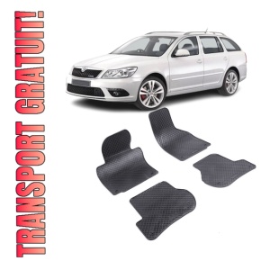 Set 4 covorase auto CRI-FLO din cauciuc 100%, Skoda Octavia II 2005-2013, impermeabile, rezistente la temperaturi extreme