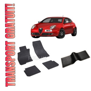 Set 5 covorase ALFA ROMEO MITO din 09.2008-12.2018, cu covoras tunel median, CAROSERIE HATCHBACK, Presuri cauciuc 100%, compatibil cu autoturismul ALFA ROMEO MITO, Rigum