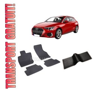 Set 5 covorase AUDI A3 8Y din 03.2020-PREZENT, cu covoras tunel median, CAROSERIE HATCHBACK, Presuri cauciuc 100%, compatibil cu autoturismul AUDI A3 8Y, Rigum
