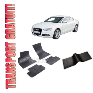 Set 5 covorase AUDI A5 8T3 din 01.2008-09.2016, cu covoras tunel median, CAROSERIE COUPE, Presuri cauciuc 100%, compatibil cu autoturismul AUDI A5 8T3, Rigum