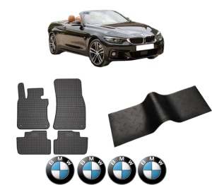 Set 5 covorase auto BMW Seria 4 Convertible (F33, F83) din 2011-2019, cu covoras tunel median, presuri auto din cauciuc, 4x Stickere auto cu BMW - Img 2