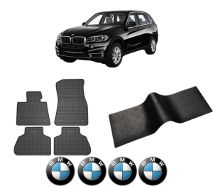 Set 5 covorase auto BMW Seria X5 (F15, F85) din 2013-2020, cu covoras tunel median, presuri auto din cauciuc, 4x Stickere auto cu BMW - Img 2