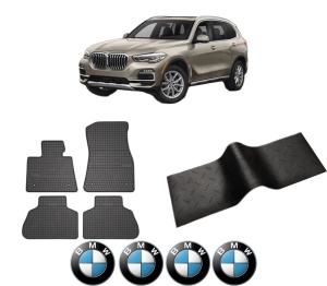 Set 5 covorase auto BMW Seria X5 (G05, F95) din 2013-2021, cu covoras tunel median, presuri auto din cauciuc, 4x Stickere auto cu BMW - Img 2