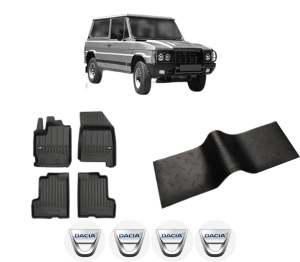 Set 5 covorase auto DACIA DUSTER din 2010-2018, cu covoras tunel median, presuri auto din cauciuc, 4x Stickere auto cu DACIA - Img 2