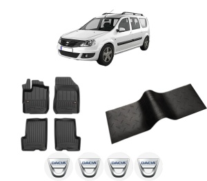 Set 5 covorase auto DACIA LOGAN MCV II din 2009-2015, cu covoras tunel median, presuri auto din cauciuc, 4x Stickere auto cu DACIA - Img 2