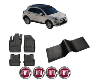 Set 5 covorase auto FIAT 500X (334_) din 2010-2018, cu covoras tunel median, presuri auto din cauciuc, 4x Stickere auto cu FIAT - Img 2