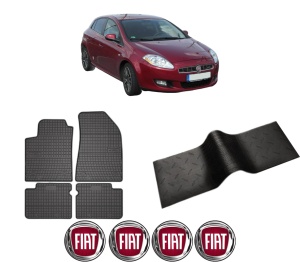 Set 5 covorase auto FIAT BRAVO II (198_) din 2009-2022, cu covoras tunel median, presuri auto din cauciuc, 4x Stickere auto cu FIAT - Img 2
