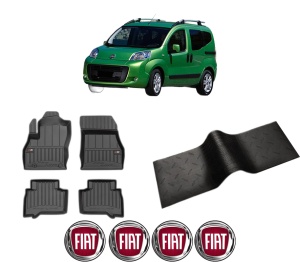 Set 5 covorase auto FIAT QUBO (225_) din 2016-2023, cu covoras tunel median, presuri auto din cauciuc, 4x Stickere auto cu FIAT - Img 2