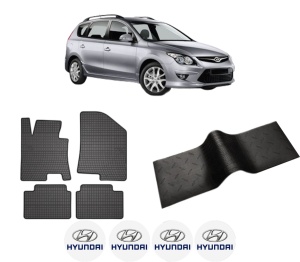 Set 5 covorase auto HYUNDAI i30 Estate (GD) din 2011-2018, cu covoras tunel median, presuri auto din cauciuc, 4x Stickere auto cu HYUNDAI - Img 2