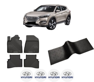Set 5 covorase auto HYUNDAI TUCSON SUV Van (TLE) din 2005-2015, cu covoras tunel median, presuri auto din cauciuc, 4x Stickere auto cu HYUNDAI - Img 2