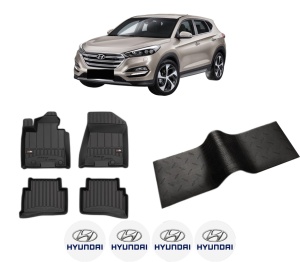 Set 5 covorase auto HYUNDAI TUCSON SUV Van (TLE) din 2005-2015, cu covoras tunel median, presuri auto din cauciuc, 4x Stickere auto cu HYUNDAI - Img 2