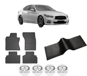 Set 5 covorase auto INFINITI Q50 din 2008-2017, cu covoras tunel median, presuri auto din cauciuc, 4x Stickere auto cu INFINITI - Img 2