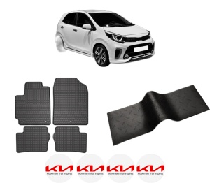 Set 5 covorase auto KIA PICANTO III (JA) din 2012-2018, cu covoras tunel median, presuri auto din cauciuc, 4x Stickere auto cu KIA - Img 2