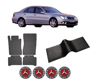 Set 5 covorase auto MERCEDES-BENZ E-CLASS (W211) din 2009-2016, cu covoras tunel median, presuri auto din cauciuc, 4x Stickere auto cu MERCEDES-BENZ - Img 2