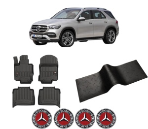 Set 5 covorase auto MERCEDES-BENZ GLE (V167) din 2006-2014, cu covoras tunel median, presuri auto din cauciuc, 4x Stickere auto cu MERCEDES-BENZ - Img 2
