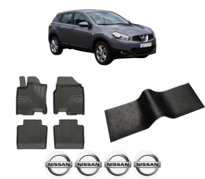 Set 5 covorase auto NISSAN QASHQAI I VAN (J10) din 2012-2019, cu covoras tunel median, presuri auto din cauciuc, 4x Stickere auto cu NISSAN - Img 2
