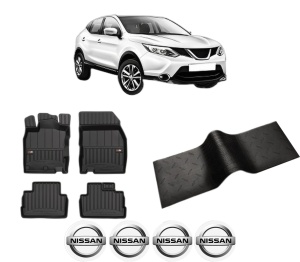 Set 5 covorase auto NISSAN QASHQAI II (J11, J11_) din 2014-2022, cu covoras tunel median, presuri auto din cauciuc, 4x Stickere auto cu NISSAN - Img 2