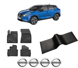 Set 5 covorase auto NISSAN QASHQAI III (J12) din 2012-2019, cu covoras tunel median, presuri auto din cauciuc, 4x Stickere auto cu NISSAN - Img 2