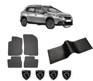 Set 5 covorase auto PEUGEOT 2008 I (CU_) din 2019-2023, cu covoras tunel median, presuri auto din cauciuc, 4x Stickere auto cu PEUGEOT - Img 2