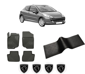 Set 5 covorase auto PEUGEOT 207 (WA_, WC_) din 2004-2013, cu covoras tunel median, presuri auto din cauciuc, 4x Stickere auto cu PEUGEOT - Img 2