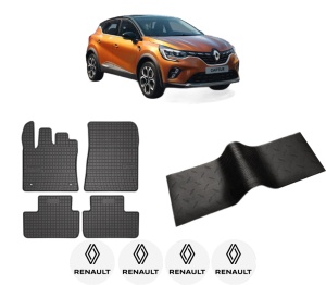 Set 5 covorase auto RENAULT CAPTUR II (HF_) din 2003-2011, cu covoras tunel median, presuri auto din cauciuc, 4x Stickere auto cu RENAULT - Img 2