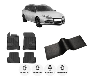 Set 5 covorase auto RENAULT LAGUNA III Grandtour (KT0/1) din 2012-2020, cu covoras tunel median, presuri auto din cauciuc, 4x Stickere auto cu RENAULT - Img 2