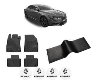 Set 5 covorase auto RENAULT TALISMAN din 2004-2011, cu covoras tunel median, presuri auto din cauciuc, 4x Stickere auto cu RENAULT - Img 2
