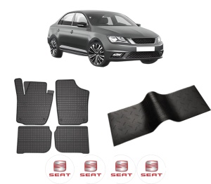 Set 5 covorase auto SEAT TOLEDO IV (KG3) din 2012-2018, cu covoras tunel median, presuri auto din cauciuc, 4x Stickere auto cu SEAT - Img 2